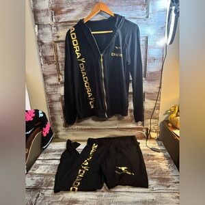 Diadora Black Tracksuit with Gold Accents